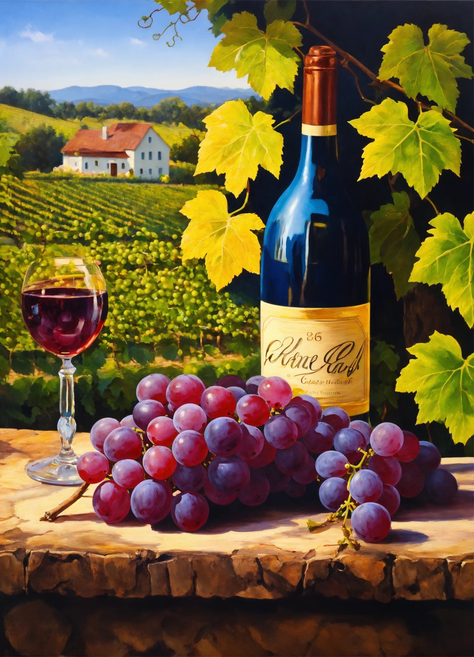 A table with grape clusters on it in a vineyard.jpg