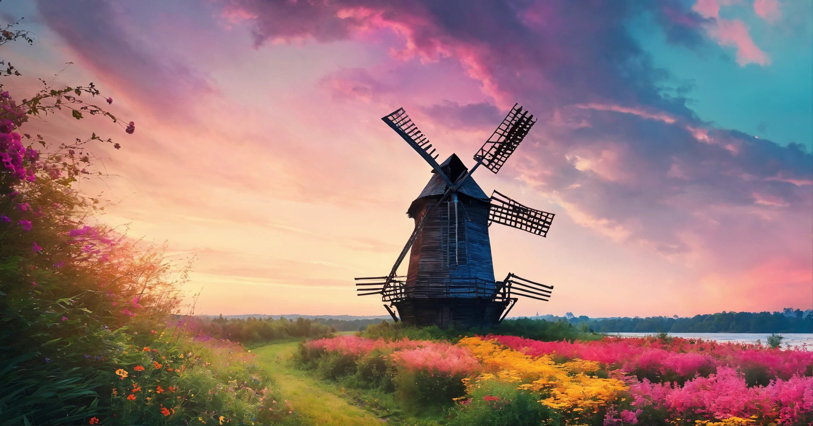 An ancient windmill on the banks of the river in a.jpg