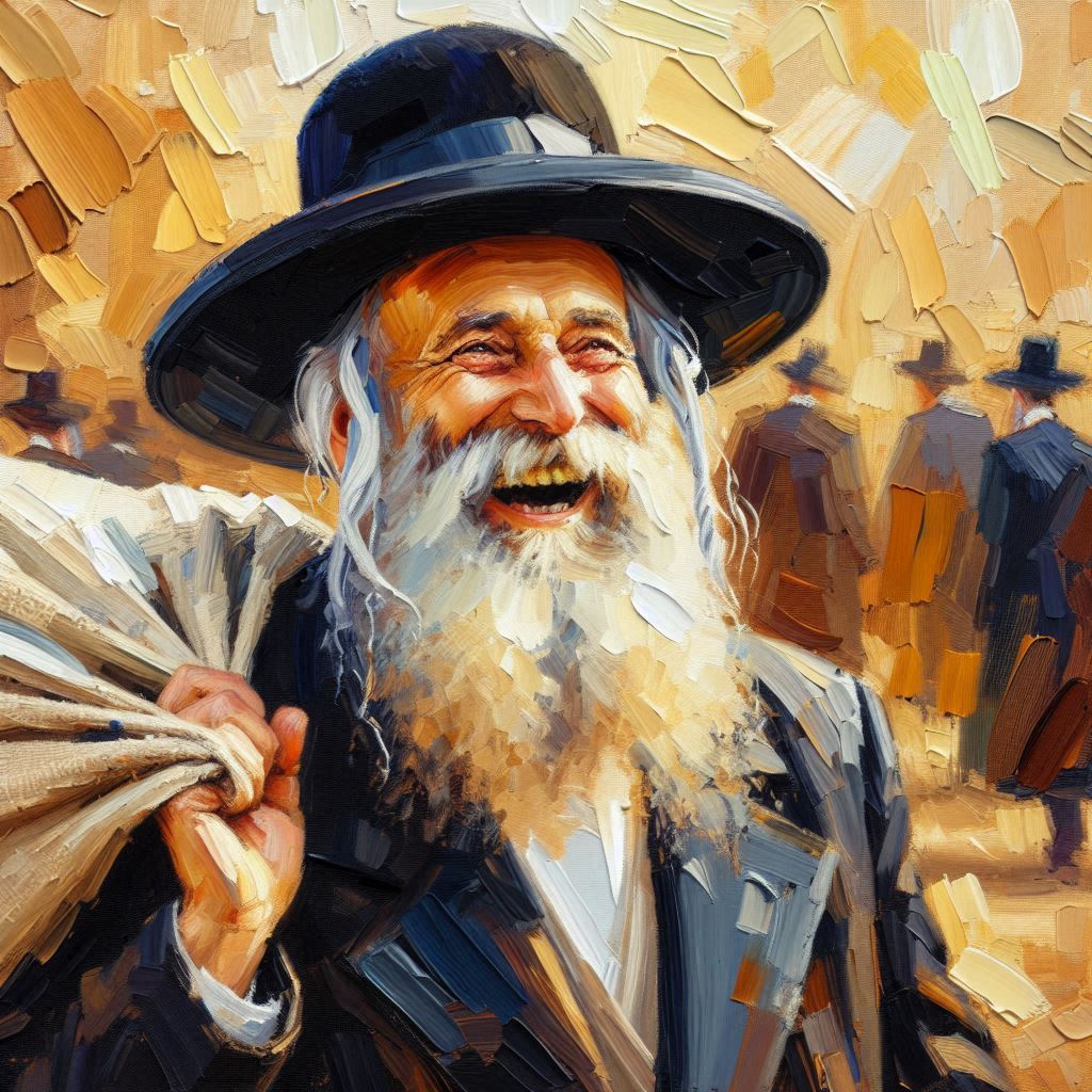 An artistic square oil painting in Impressionist style of a joyful elderly ORTODOX Jewish man...jpeg