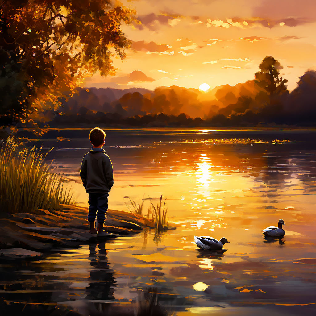 boy-in-foreground-extending-hand-towards-a-duck-on-the-shore-serene-lake-with-placid-waters-i...jpeg