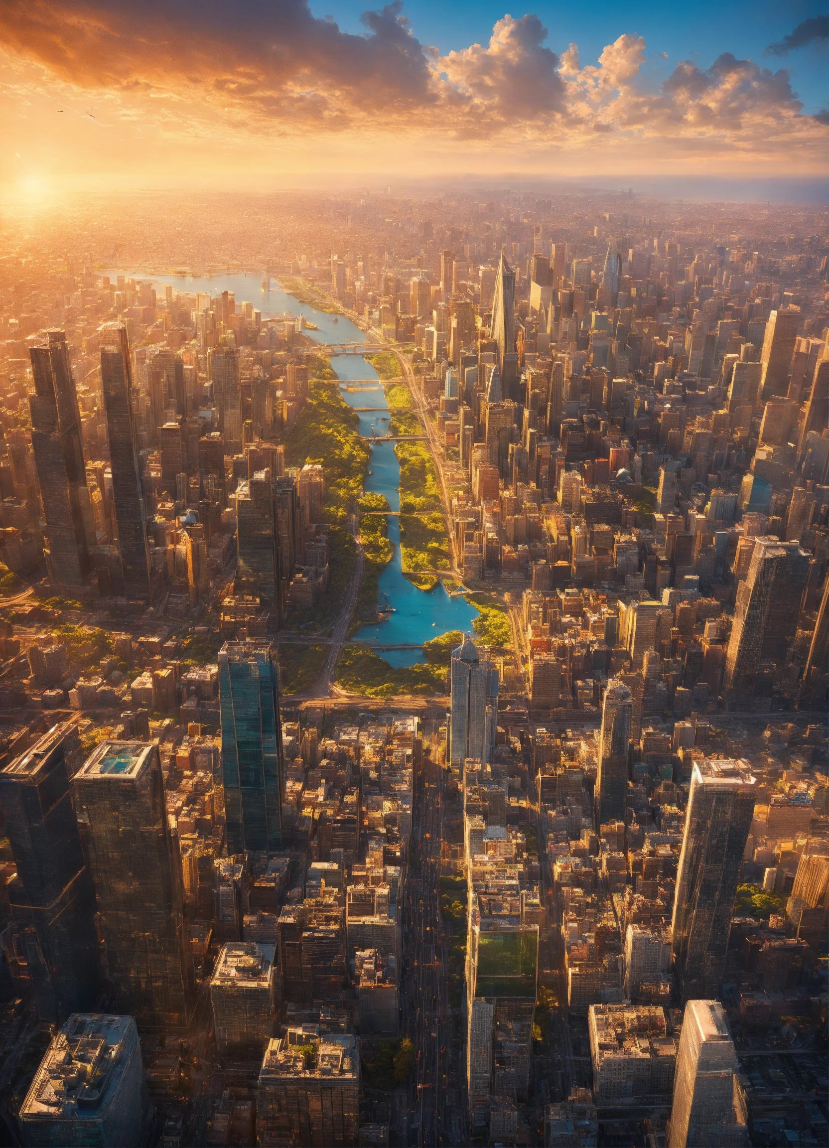 Busy city with tall skyscrapers from the eye of a .jpg