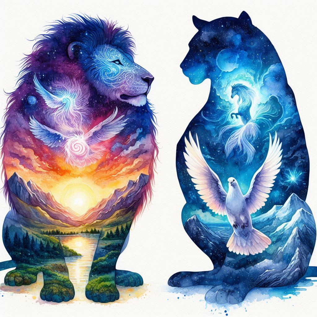 Create a breathtaking watercolor illustration where different animals serve as portals to hid...jpeg