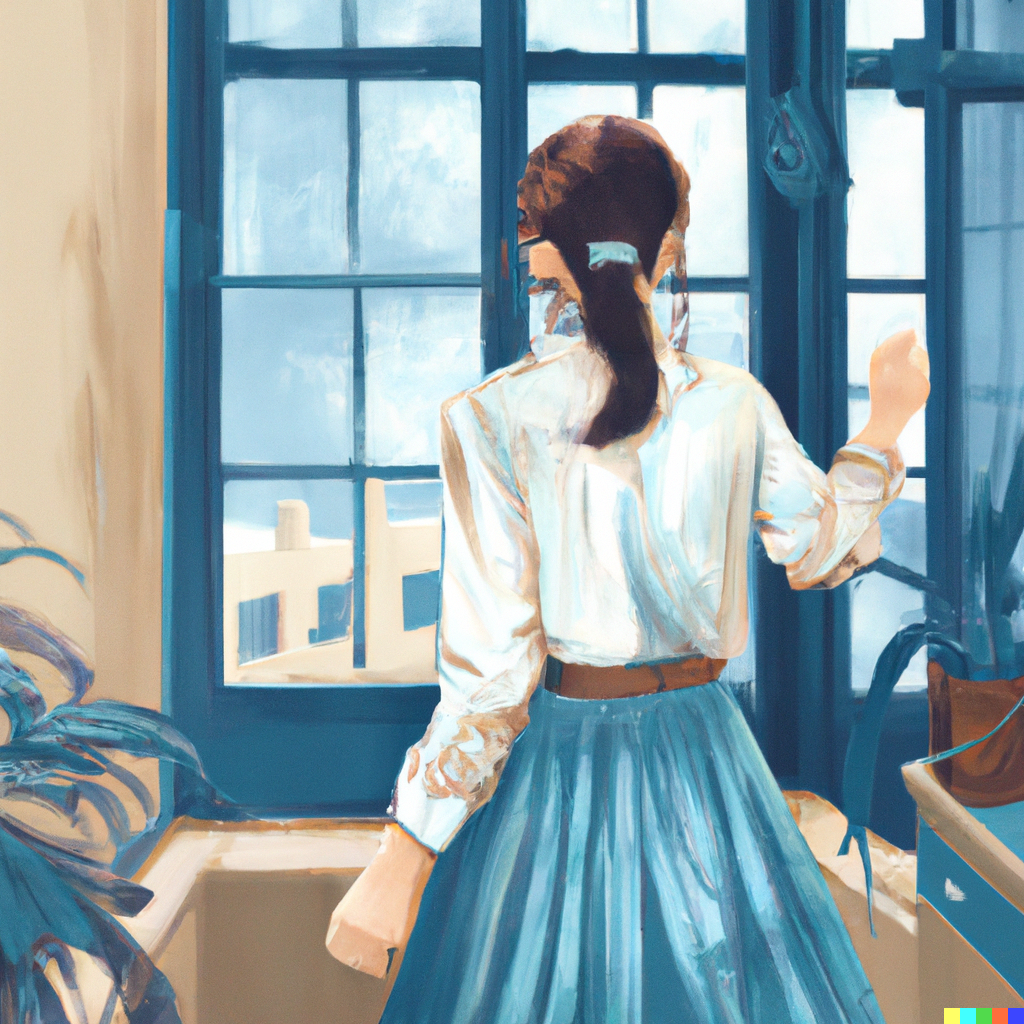 DALL·E 2022-07-31 22.06.22 - Schoolgirl wearing a light blue collared shirt with long sleeves ...png