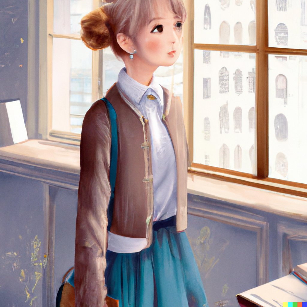 DALL·E 2022-07-31 23.58.08 - Schoolgirl with a sweet face and a ponytail wearing a long-sleeve...png