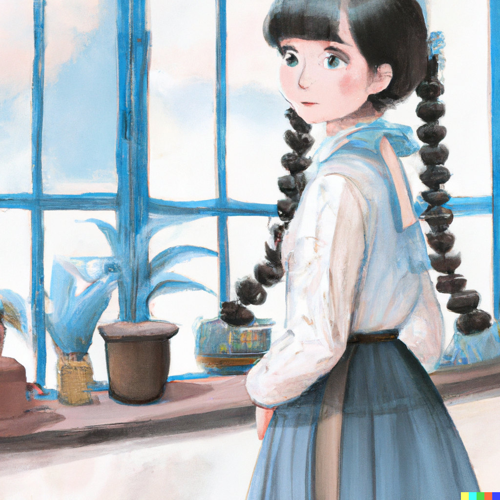 DALL·E 2022-07-31 23.58.10 - Schoolgirl with a sweet face and a ponytail wearing a long-sleeve...png