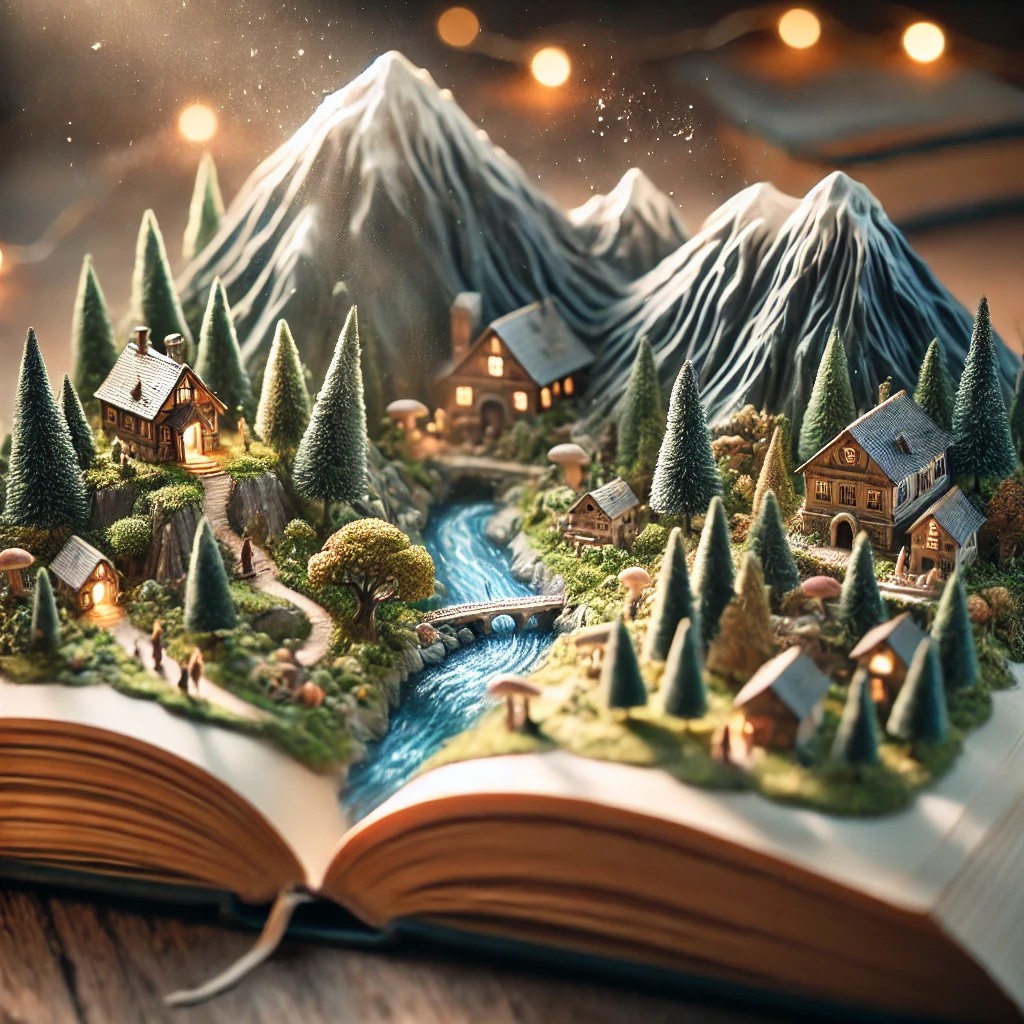DALL·E 2024-11-03 02.15.47 - A detailed, miniature world scene inside an open book. The scene ...jpg