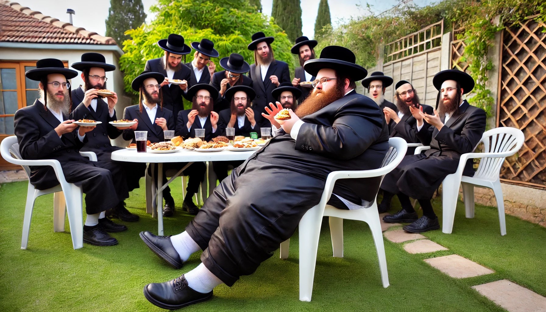 DALL·E 2024-12-05 00.30.21 - A humorous scene set in a backyard garden with a group of Jewish ...jpg