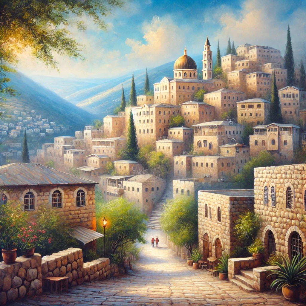 DALL·E 2024-12-10 00.53.43 - A mural-style painting in oil depicting the ancient city of Safed...jpg