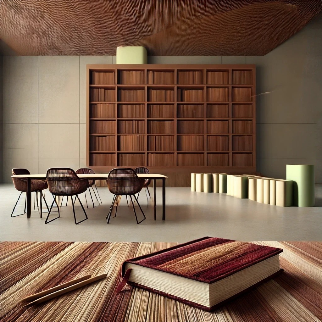 DALL·E 2024-12-16 00.08.19 - A contemporary library entirely made of wool, featuring shelves f...jpg