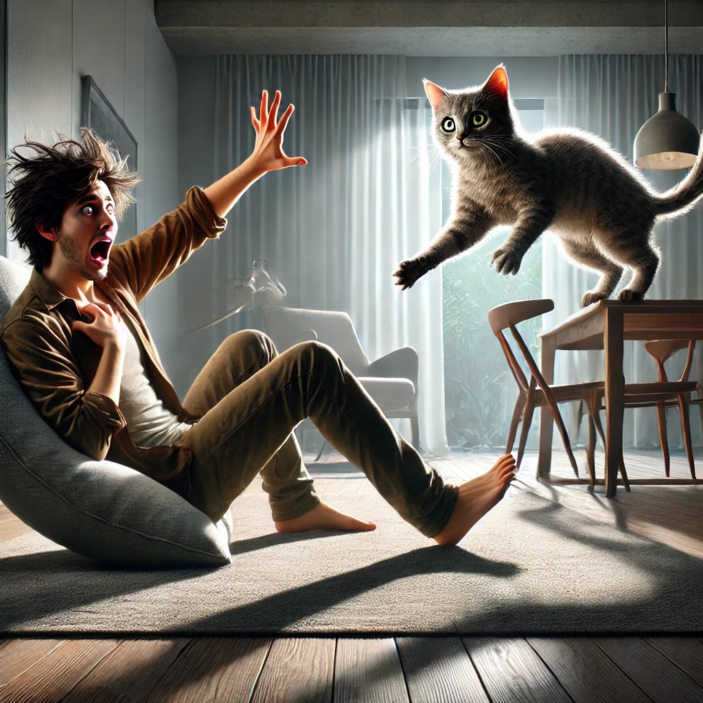 DALL·E 2024-12-17 17.06.01 - In a modern living room, a young man with messy dark hair stands ...jpg