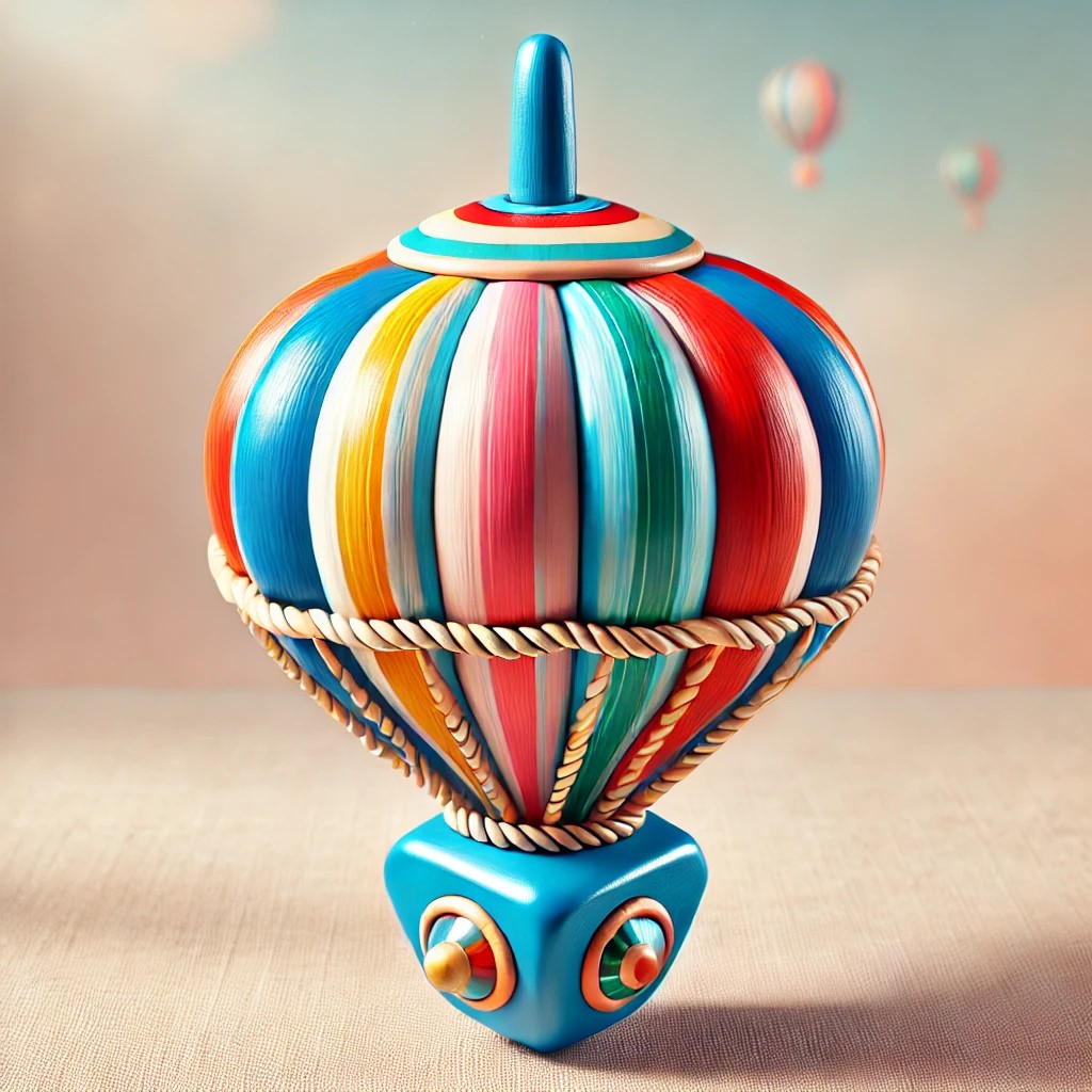 DALL·E 2024-12-24 16.57.21 - A dreidel inspired by a hot air balloon design. The body of the d...jpg