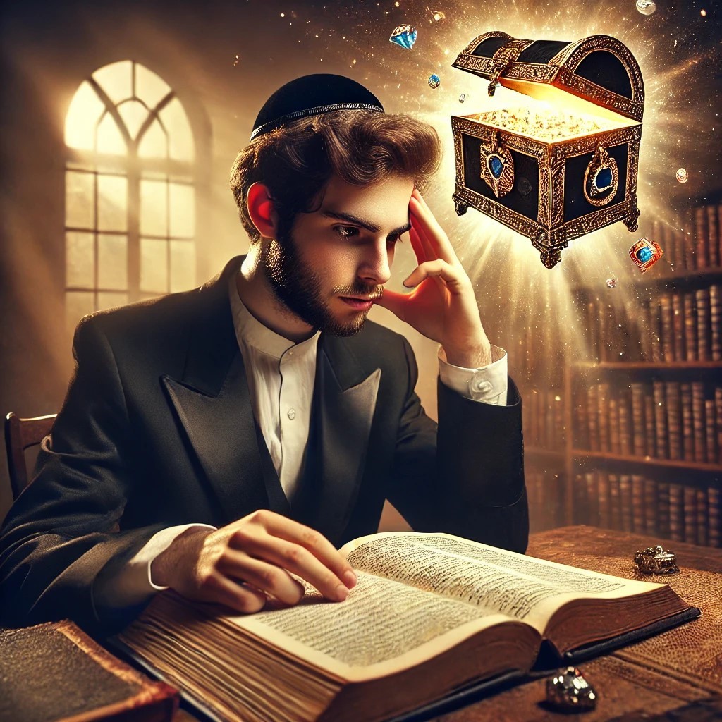 DALL·E 2024-12-29 13.26.52 - A young Orthodox Jewish man wearing traditional black attire sits...jpg