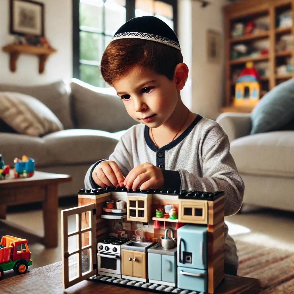 DALL·E 2024-12-31 02.06.35 - A 5-year-old boy with a small velvet kippah sits in the living ro...jpg