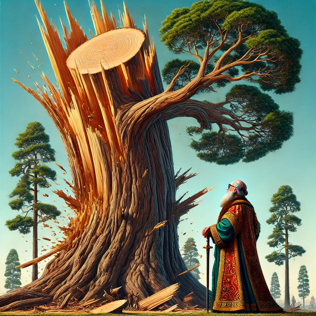 DALL·E 2024-12-31 11.54.30 - A vivid and sharp scene of a massive cypress tree with its top cl...jpg