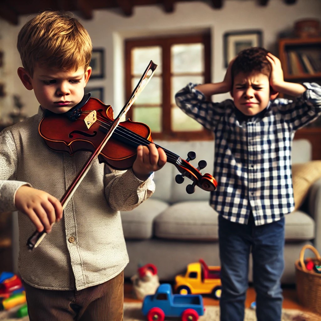 DALL·E 2025-01-08 13.38.17 - A young boy playing a violin, producing screechy and off-key soun...jpg