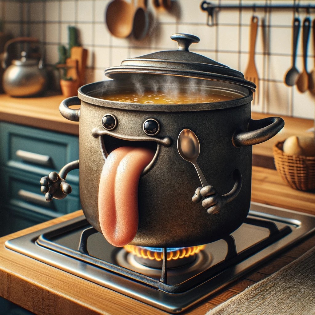 DALL·E 2025-01-15 02.12.04 - A pot of soup on the stove inside a cozy home kitchen. The iron p...jpg