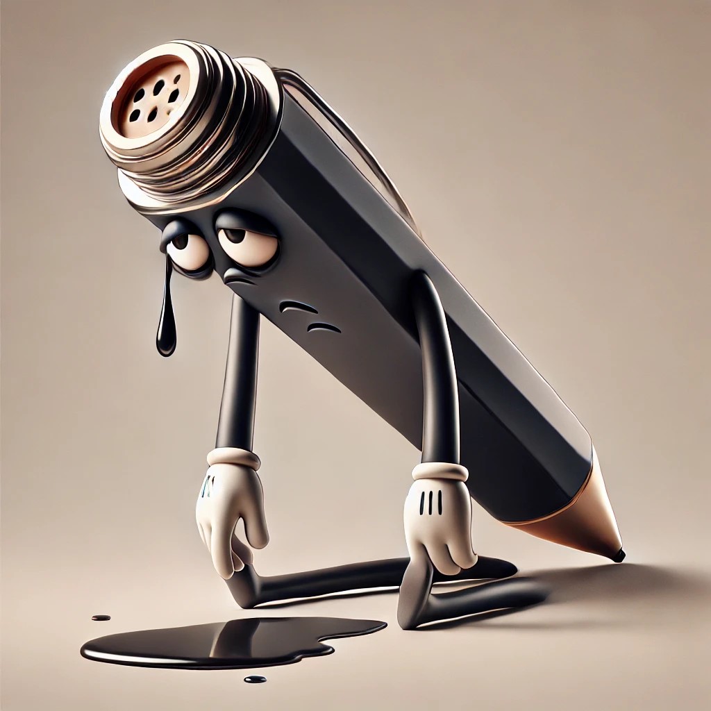 DALL·E 2025-01-16 00.27.19 - A personified, anthropomorphic pen that is out of ink, depicted a...jpg