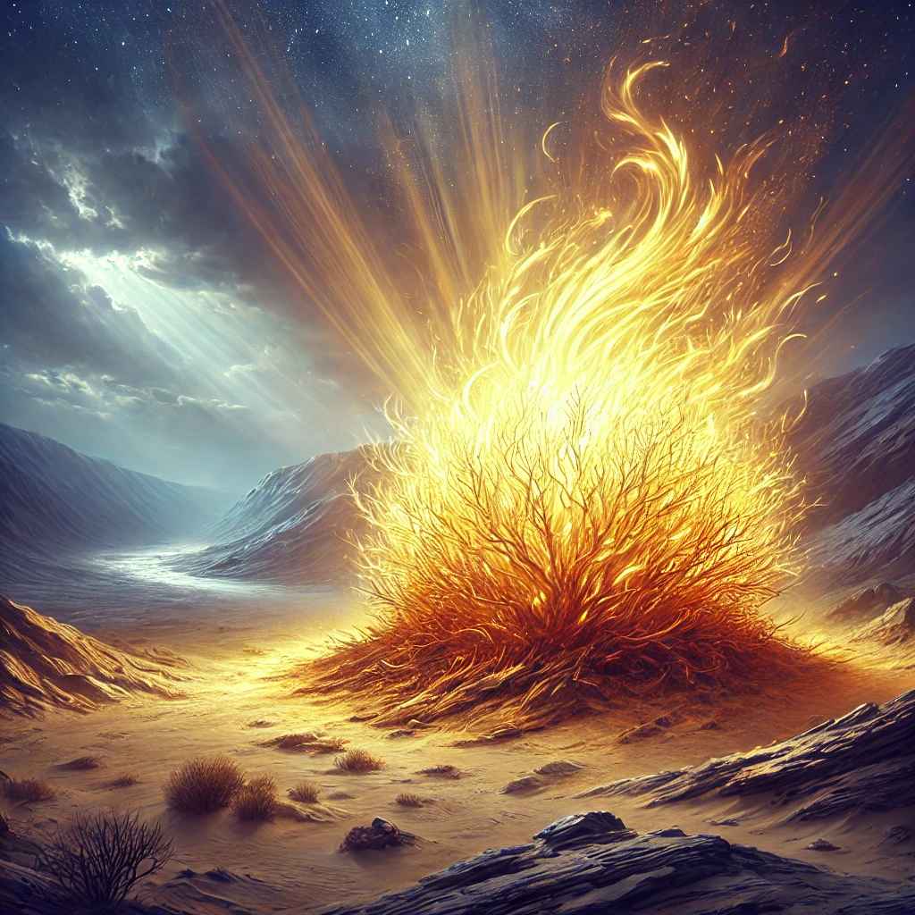 DALL·E 2025-01-17 00.52.51 - A detailed and dramatic depiction of a burning bush in a desert-l...jpg