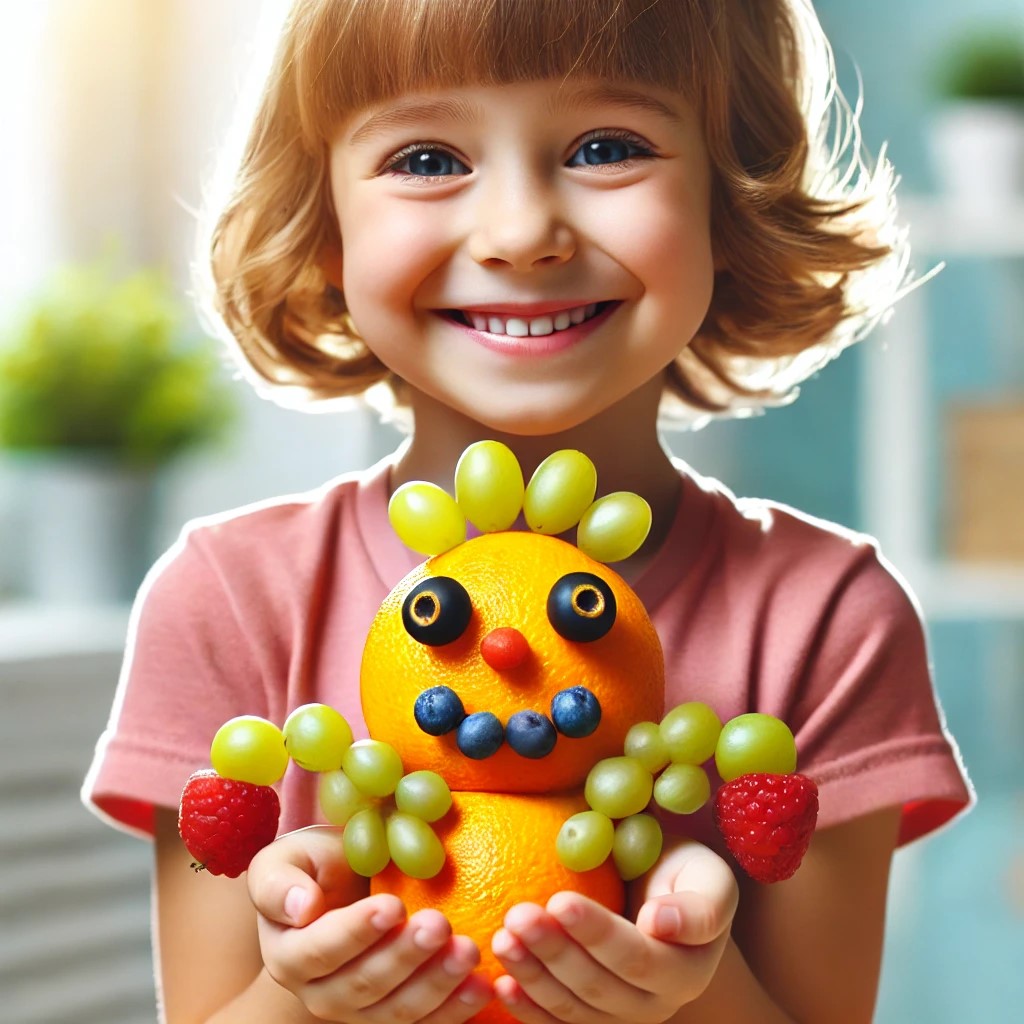 DALL·E 2025-01-20 11.48.03 - A cheerful, smiling child holding a creative fruit-based doll in ...jpg