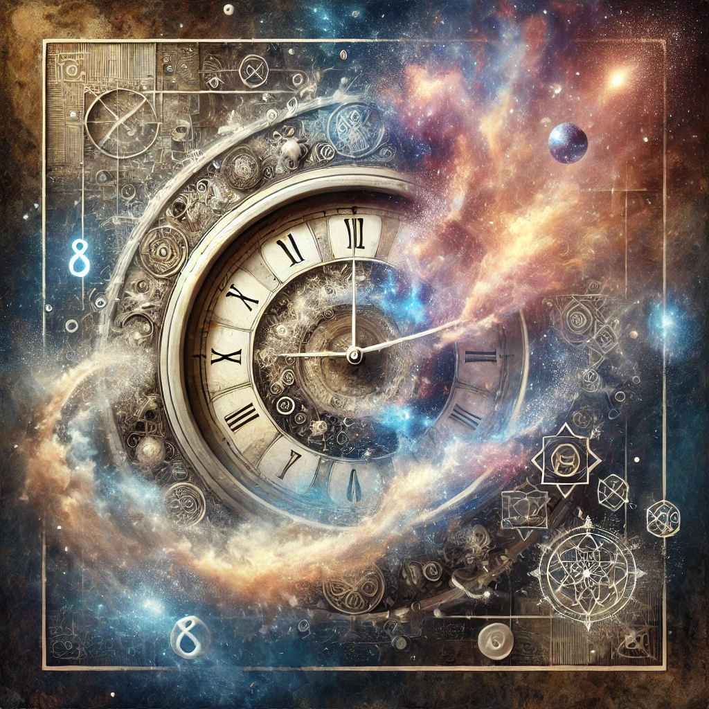 DALL·E 2025-01-21 02.49.32 - A surreal square image featuring a large clock with intricate, ar...jpg