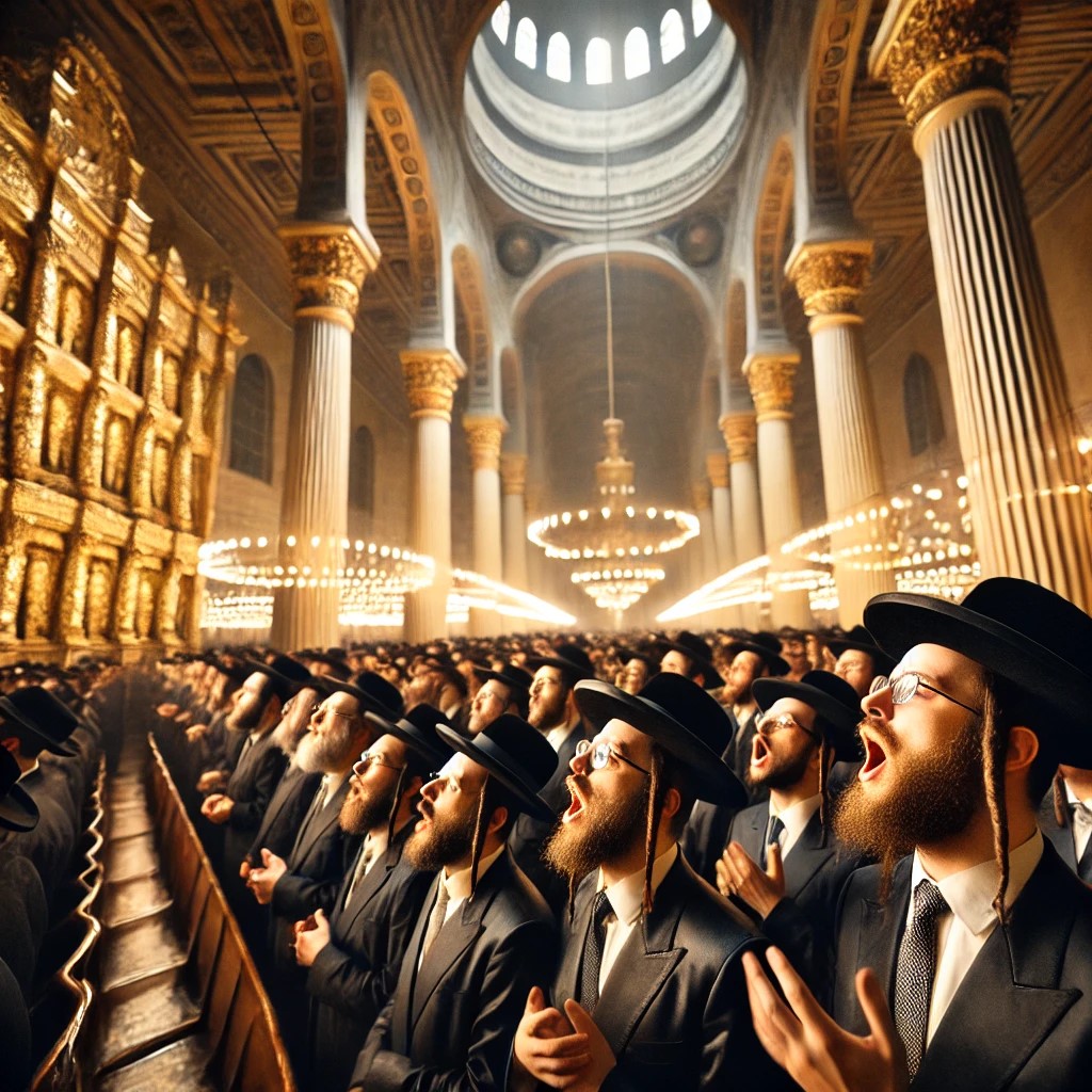 DALL·E 2025-01-21 10.44.36 - A side-angle view of a large synagogue with tall columns. The foc...jpg