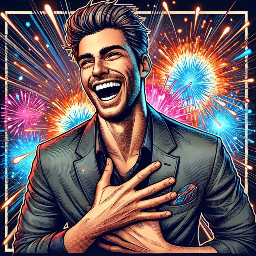 DALL·E 2025-01-22 00.42.38 - A digital illustration of a handsome person laughing uncontrollab...jpg