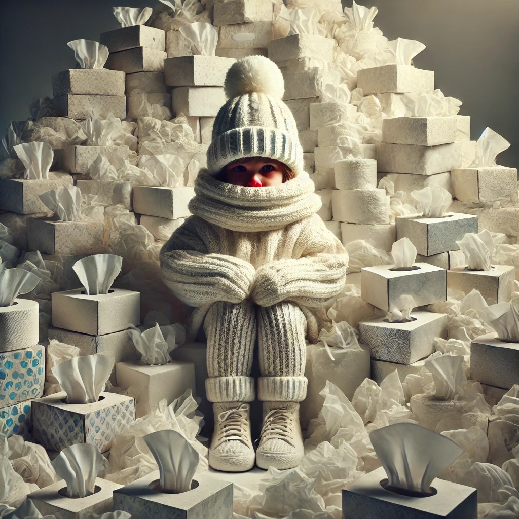 DALL·E 2025-01-23 01.00.43 - A square image of a sick child bundled up in a thick white sweate...jpg