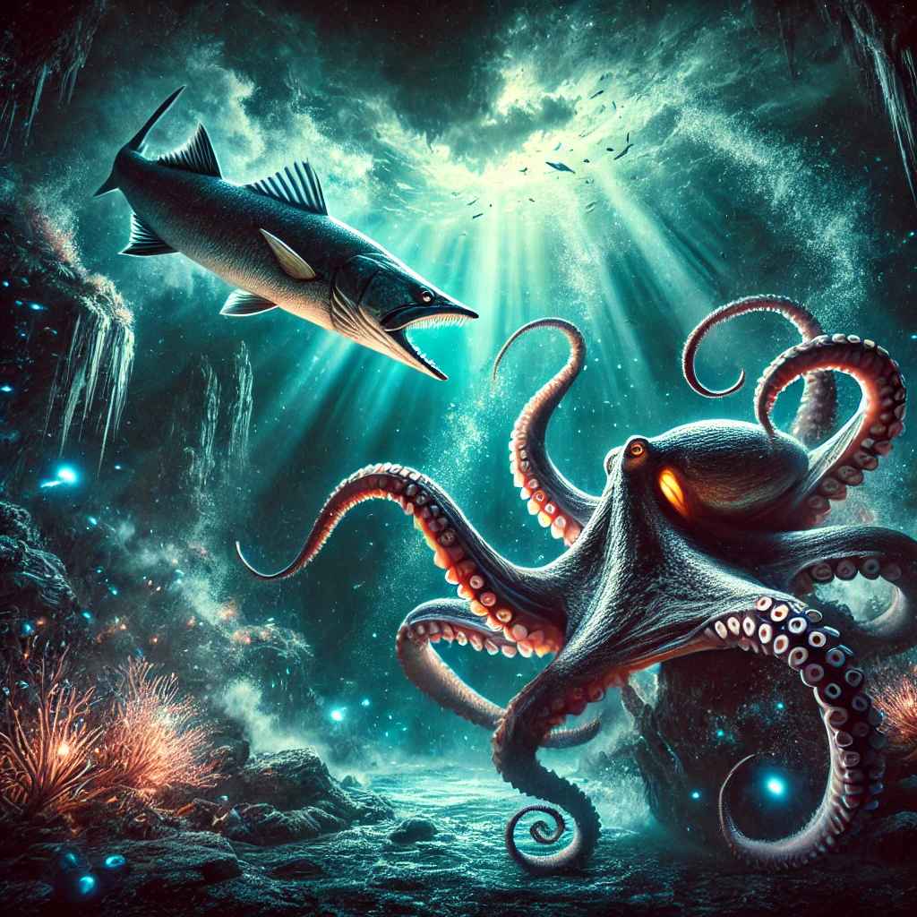 DALL·E 2025-01-25 22.07.03 - An intense underwater scene depicting a giant octopus in a dramat...jpg