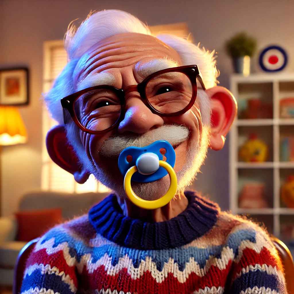DALL·E 2025-01-27 22.08.23 - A humorous and comedic scene of an adorable elderly man with a pa...jpg