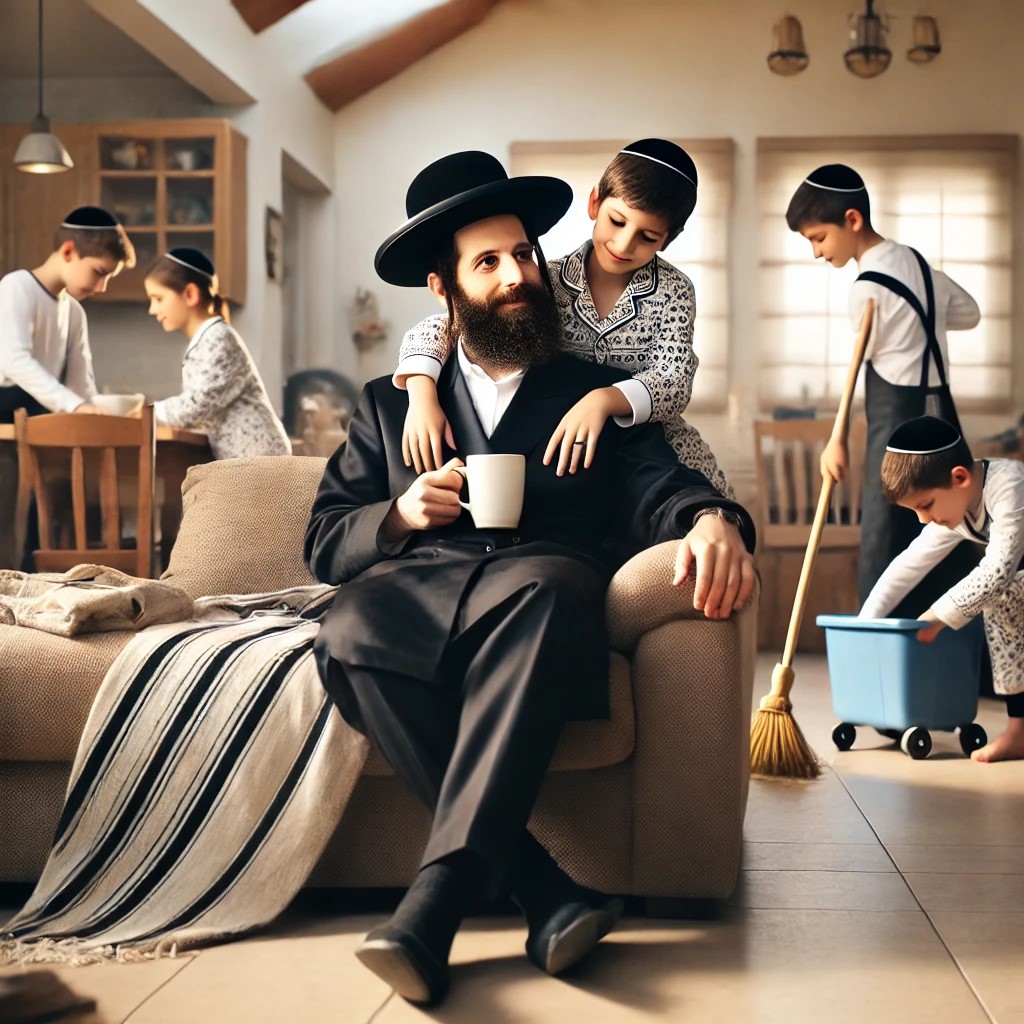 DALL·E 2025-01-27 23.10.31 - A heartwarming scene of an ultra-Orthodox Jewish father sitting c...jpg