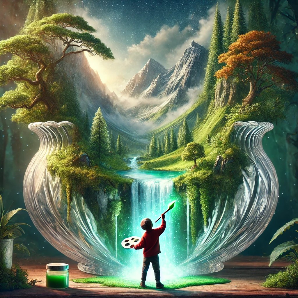 DALL·E 2025-02-03 21.29.20 - A surreal image of a young boy painting with a brush, but he is i...jpg