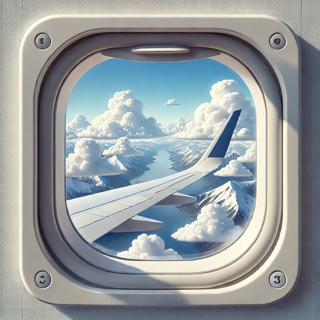 DALL·E 2025-02-13 19.09.28 - A view from a square airplane window, showing white clouds in the...jpg