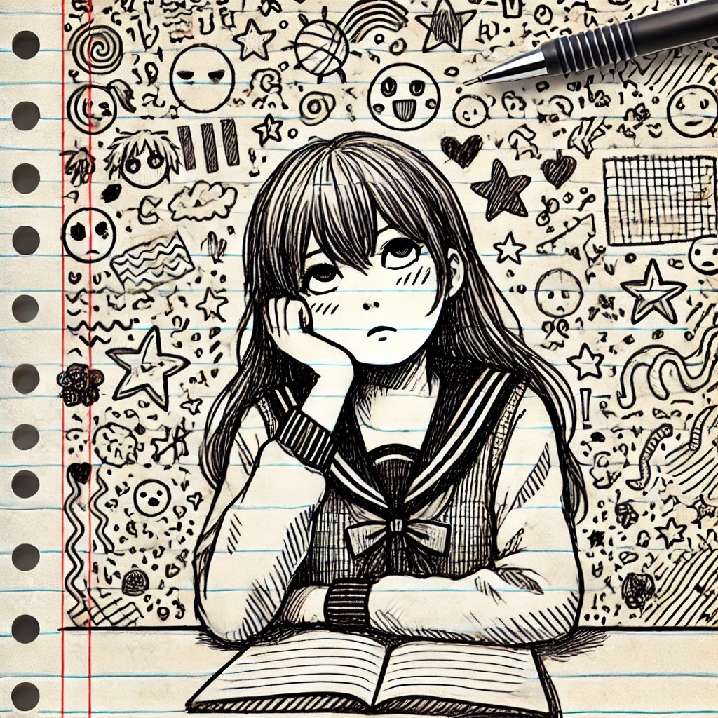 DALL·E 2025-02-16 15.26.29 - A lined notebook page with a slightly crumpled texture, featuring...jpg