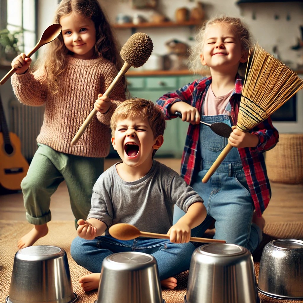 DALL·E 2025-02-22 20.43.23 - A group of three young children, around 7 years old, forming a ba...jpg