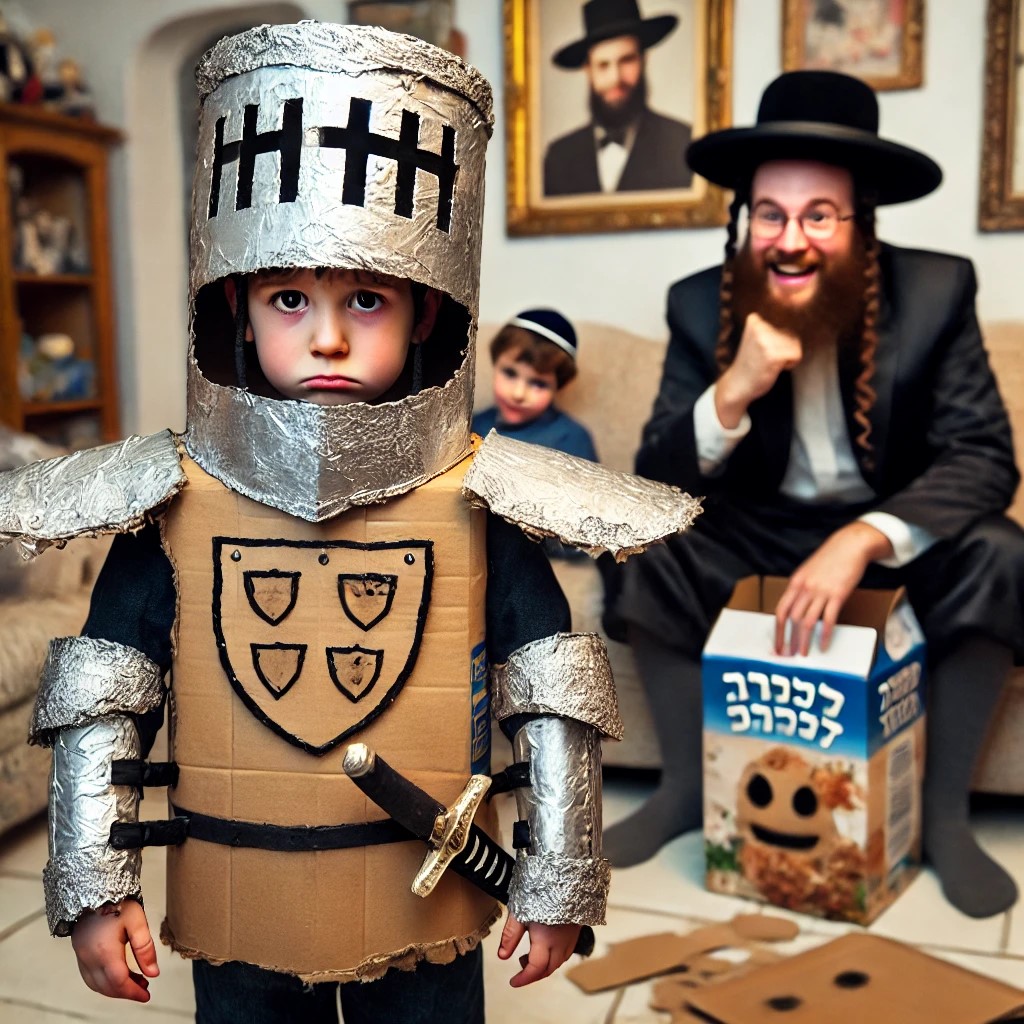 DALL·E 2025-03-06 10.38.42 - A young Orthodox Jewish boy dressed as a knight in a homemade cos...jpg