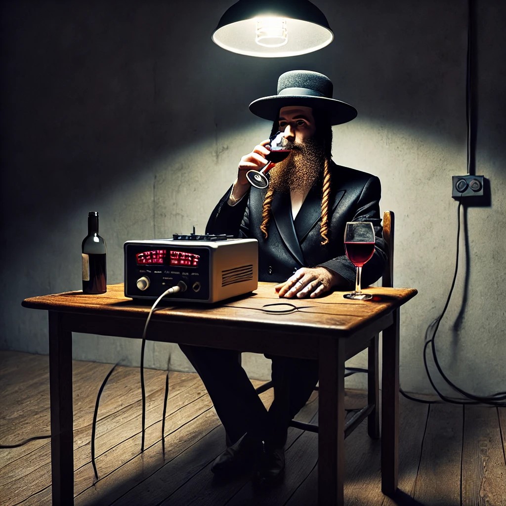 DALL·E 2025-03-11 00.18.07 - A Hasidic Jewish man sitting in an interrogation room, connected ...jpg