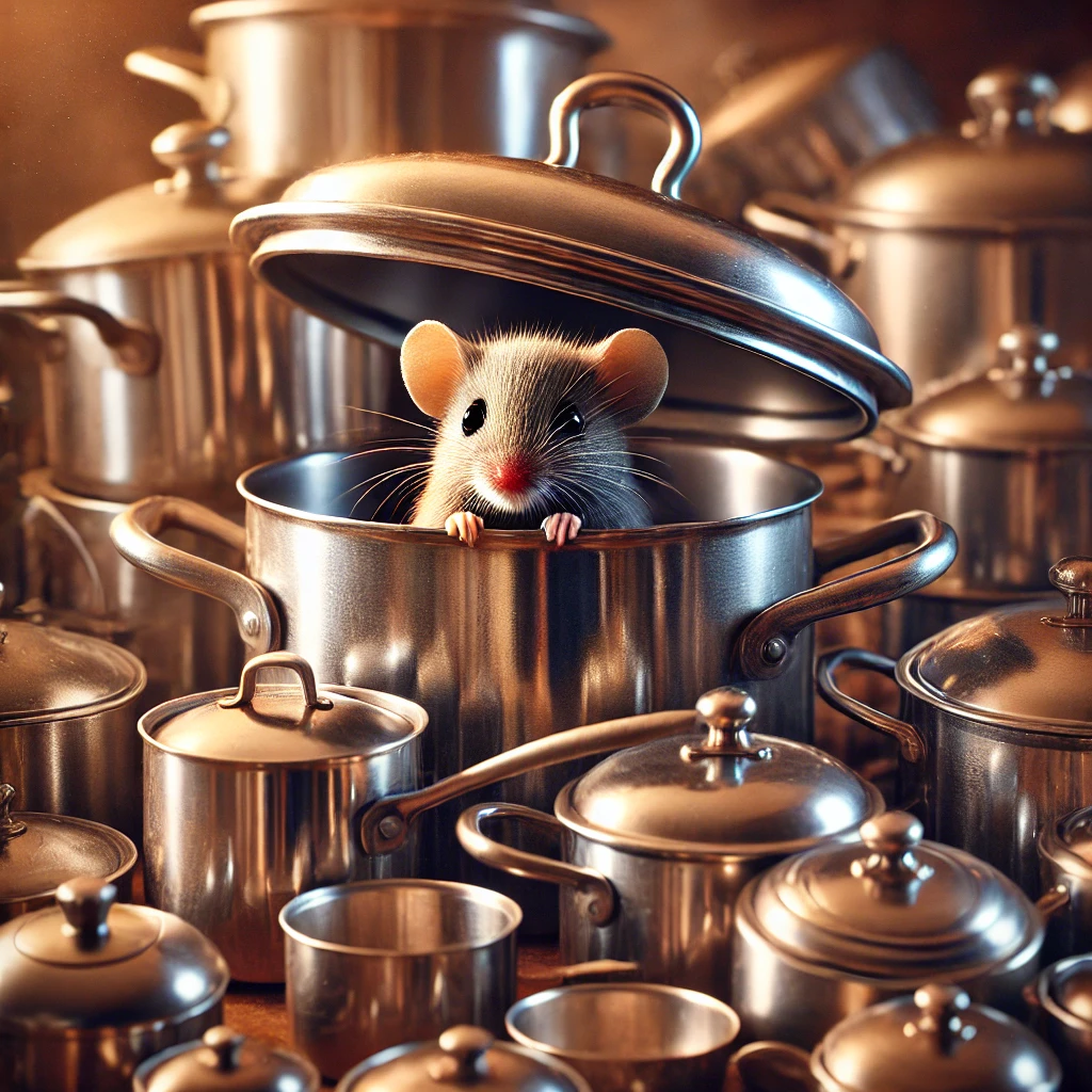 DALL·E 2025-05-13 17.39.50 - A highly realistic image of a large pile of shiny metal cooking p...png