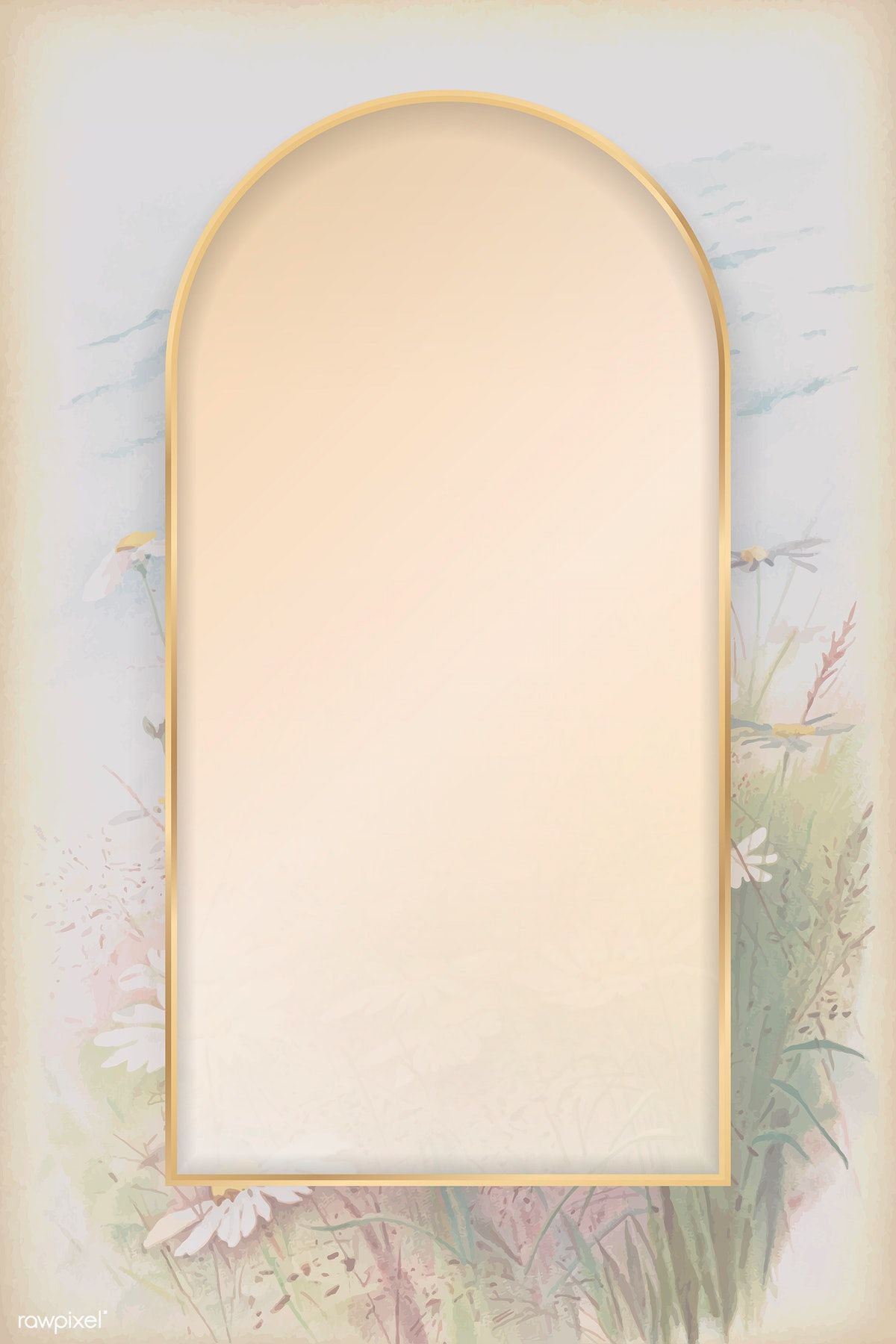 Download premium vector of Arch gold frame on daisy patterned background template vector by Ta...jpg
