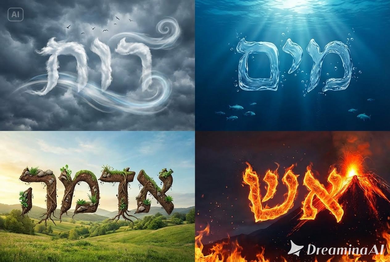 dreamina-2025-11-21-3341-המילים רוח מים אדמה אש כל אחת עם רקע מתא....jpeg