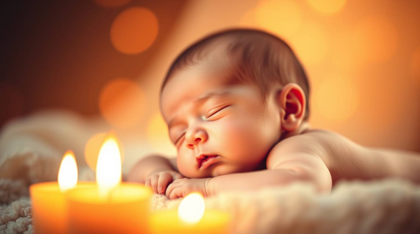 Dreamlike surreal newborn photo, warm candlelight, blurred bokeh, smooth gradient, seamless co...jpg