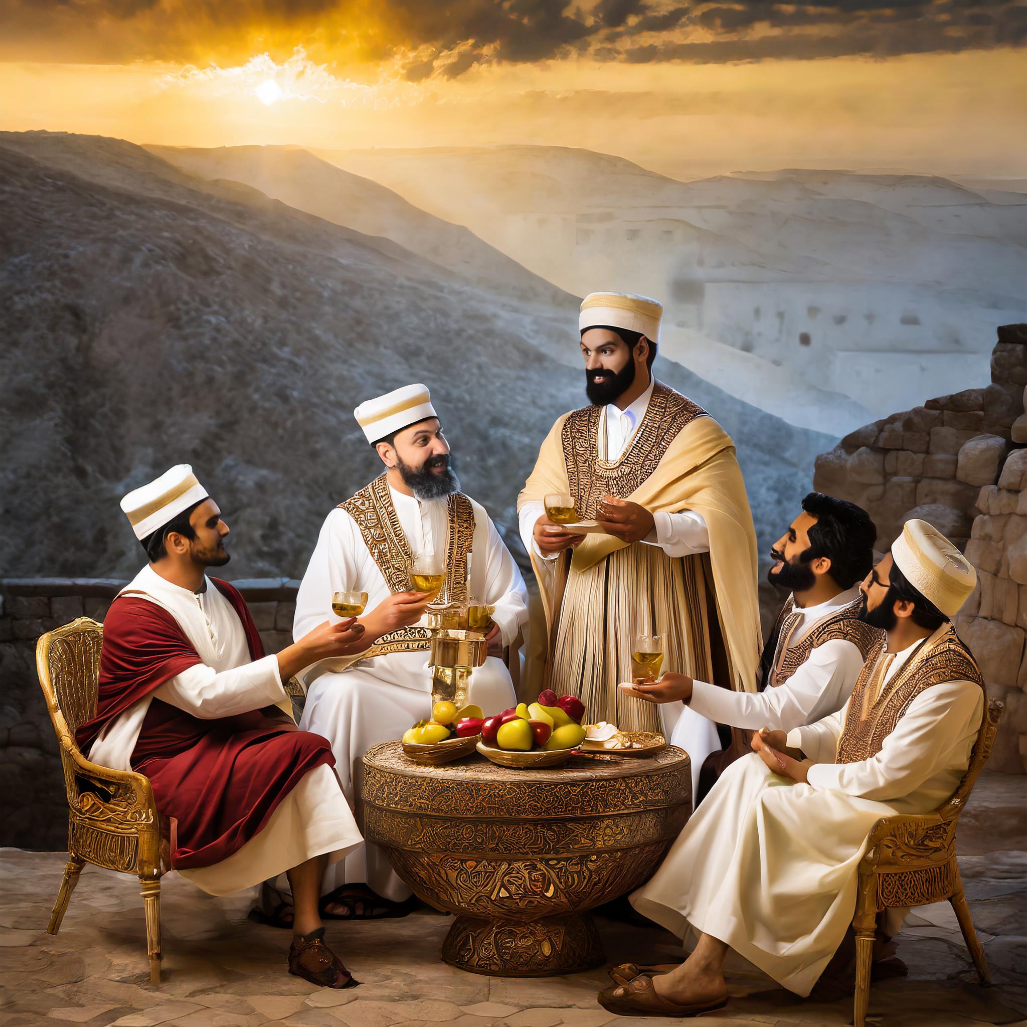 Firefly המלך הפרסי 500 לפני הספירה יחד עם השר החשוב שותים יין להנאתם דמויות תנכיו-ת 39392.jpg