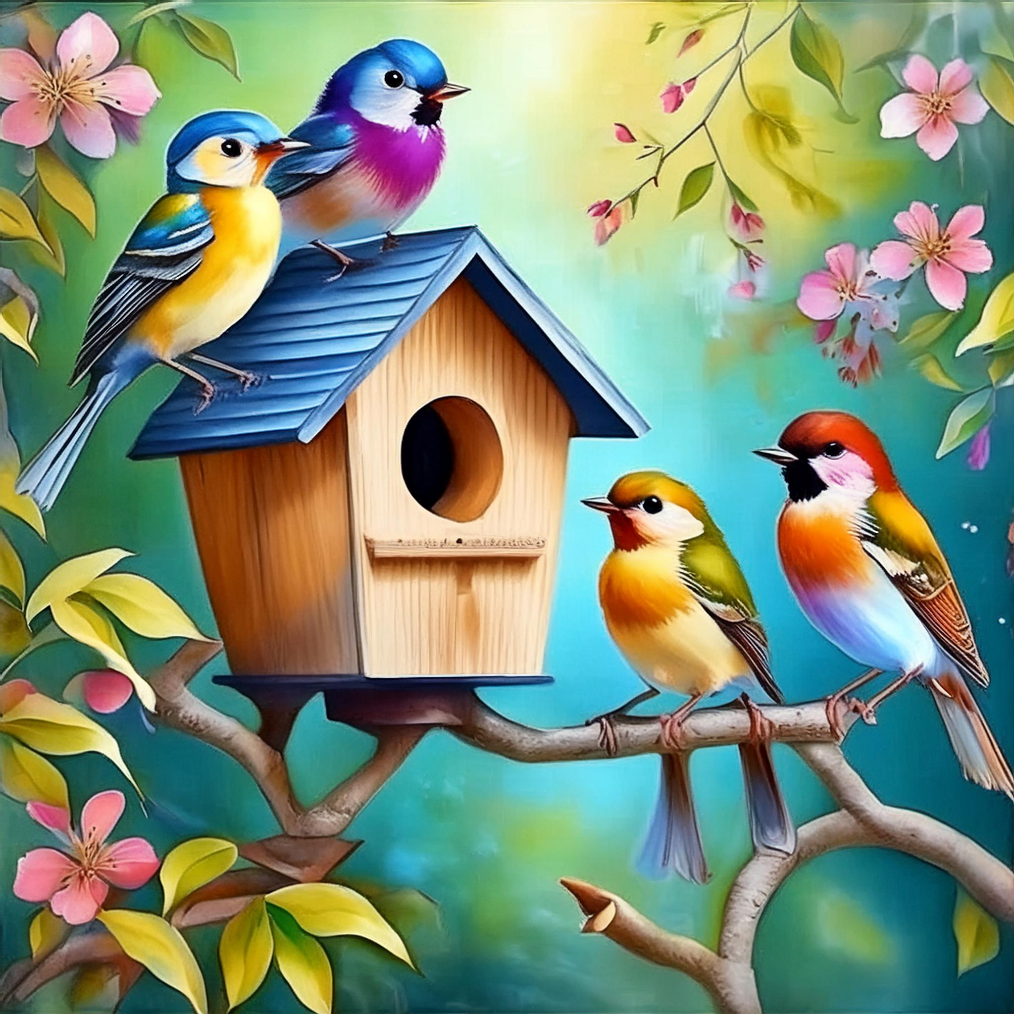 Firefly ציפורים יפות צבעוניות ליד הבית שלהם. תמונה יפה וחמה באיכות גבוהה וברורה 94884.jpg