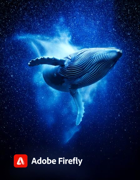 Firefly cinematic, realistic, a blue whale floting in the space 57086.jpg