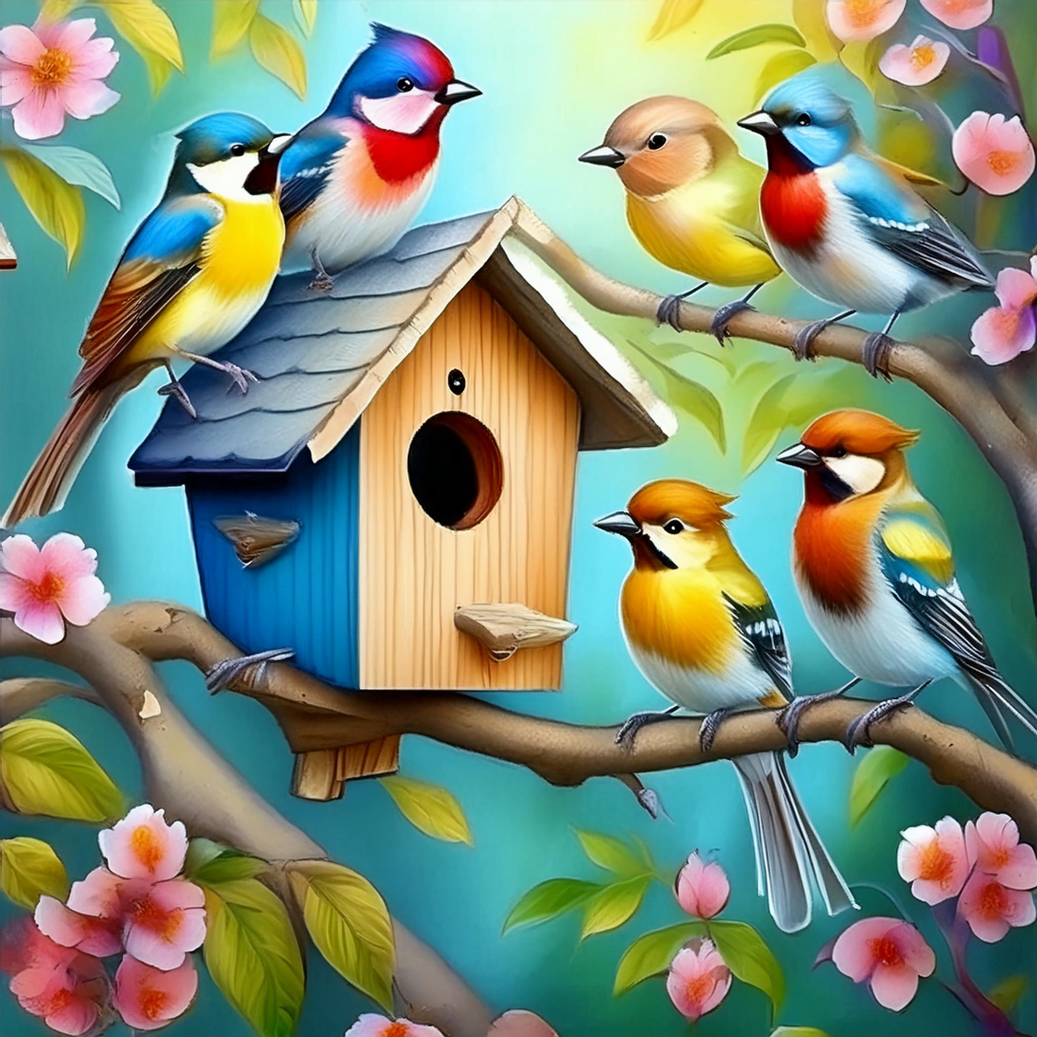 Firefly Colorful beautiful birds near their house. Beautiful and warm image in high quality an...jpg