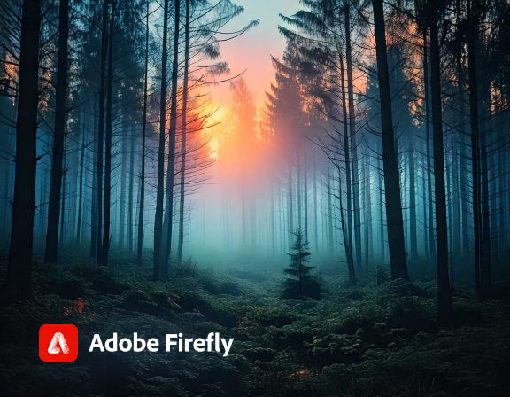 Firefly evening at the forest, mystery, dark mood background with fog in nature 42295.jpg