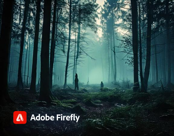 Firefly evening at the forest, mystery, dark mood background with fog in nature 76468.jpg