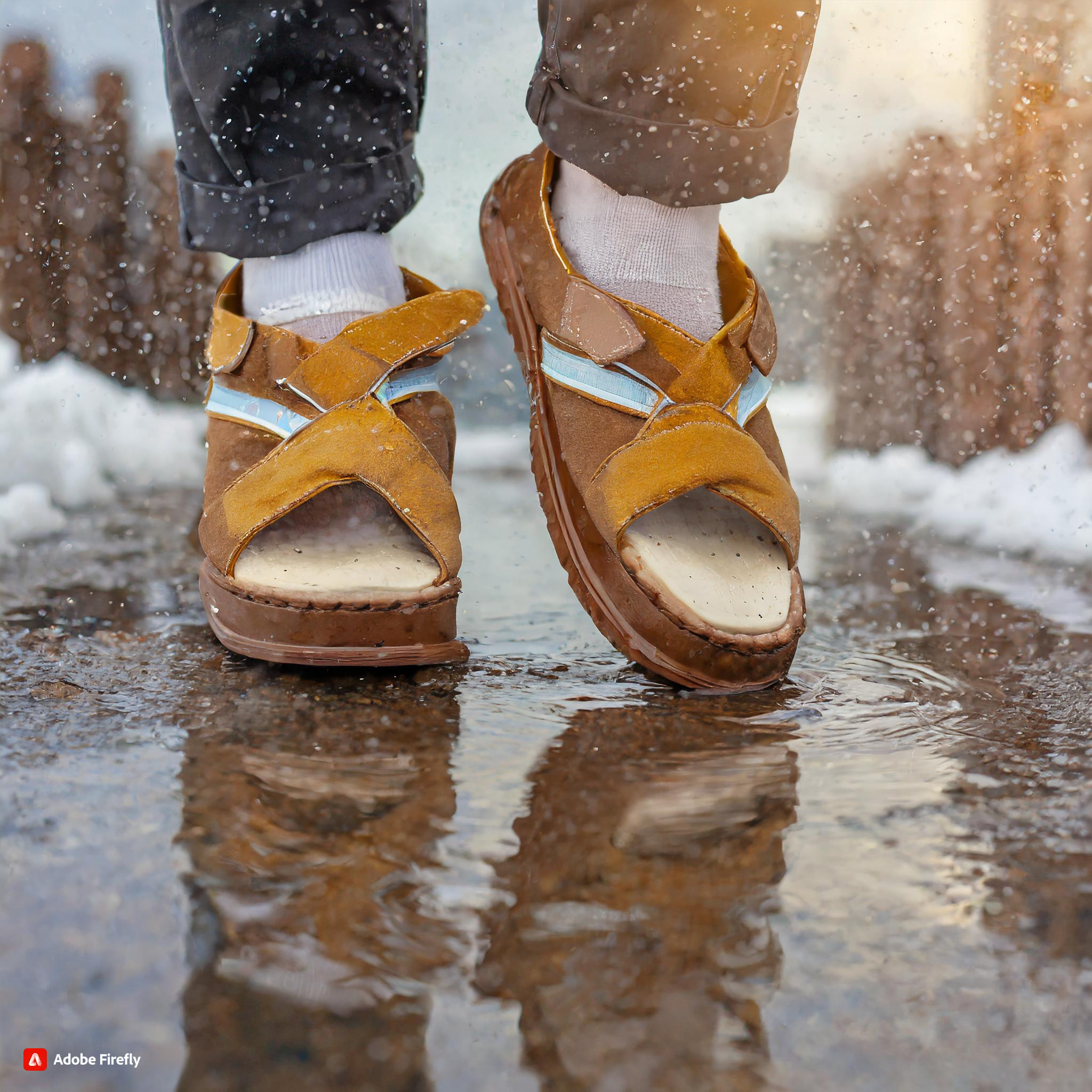 Firefly Feet in summer sandals dip in a winter puddle 88476.jpg