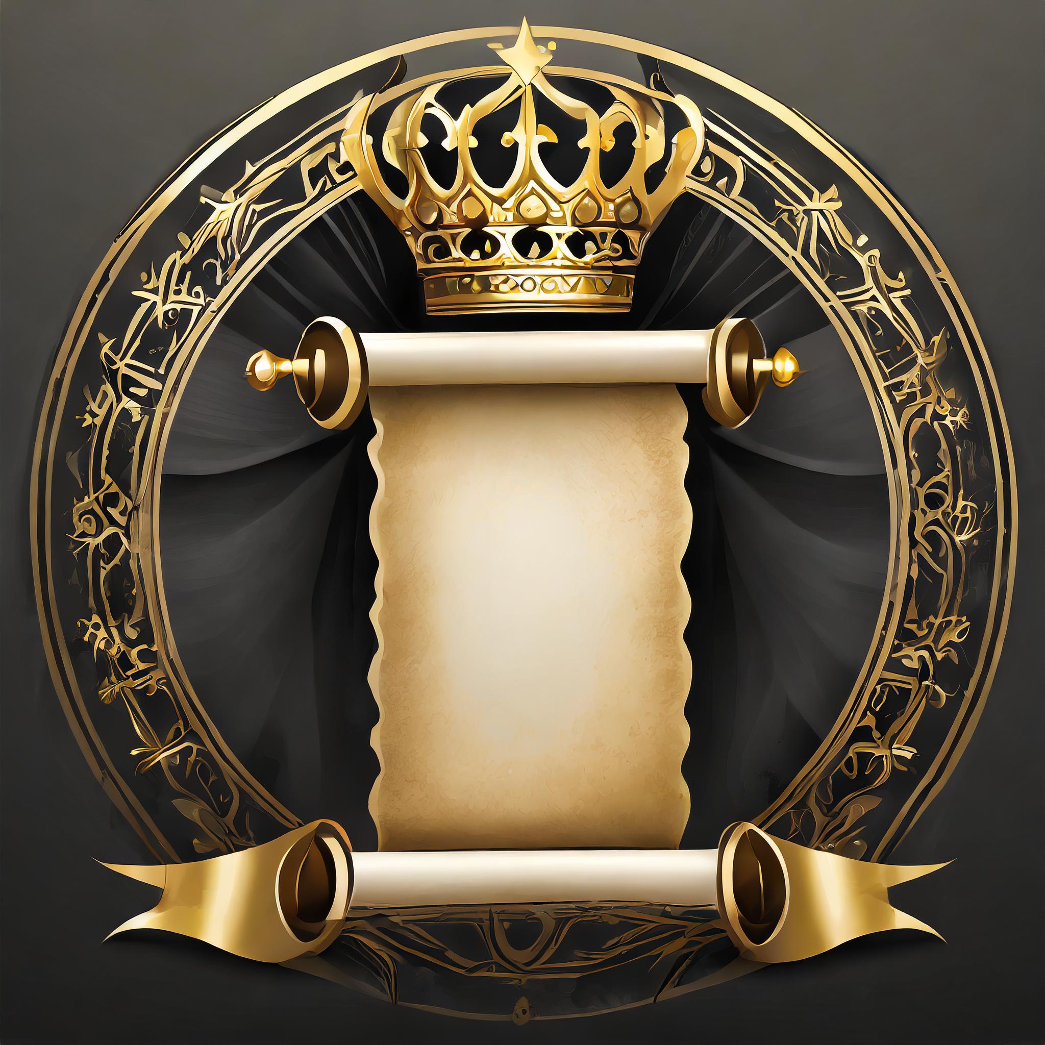 Firefly Logo of an open blank Torah scroll above the Torah scroll a crown in black gold style ...jpg