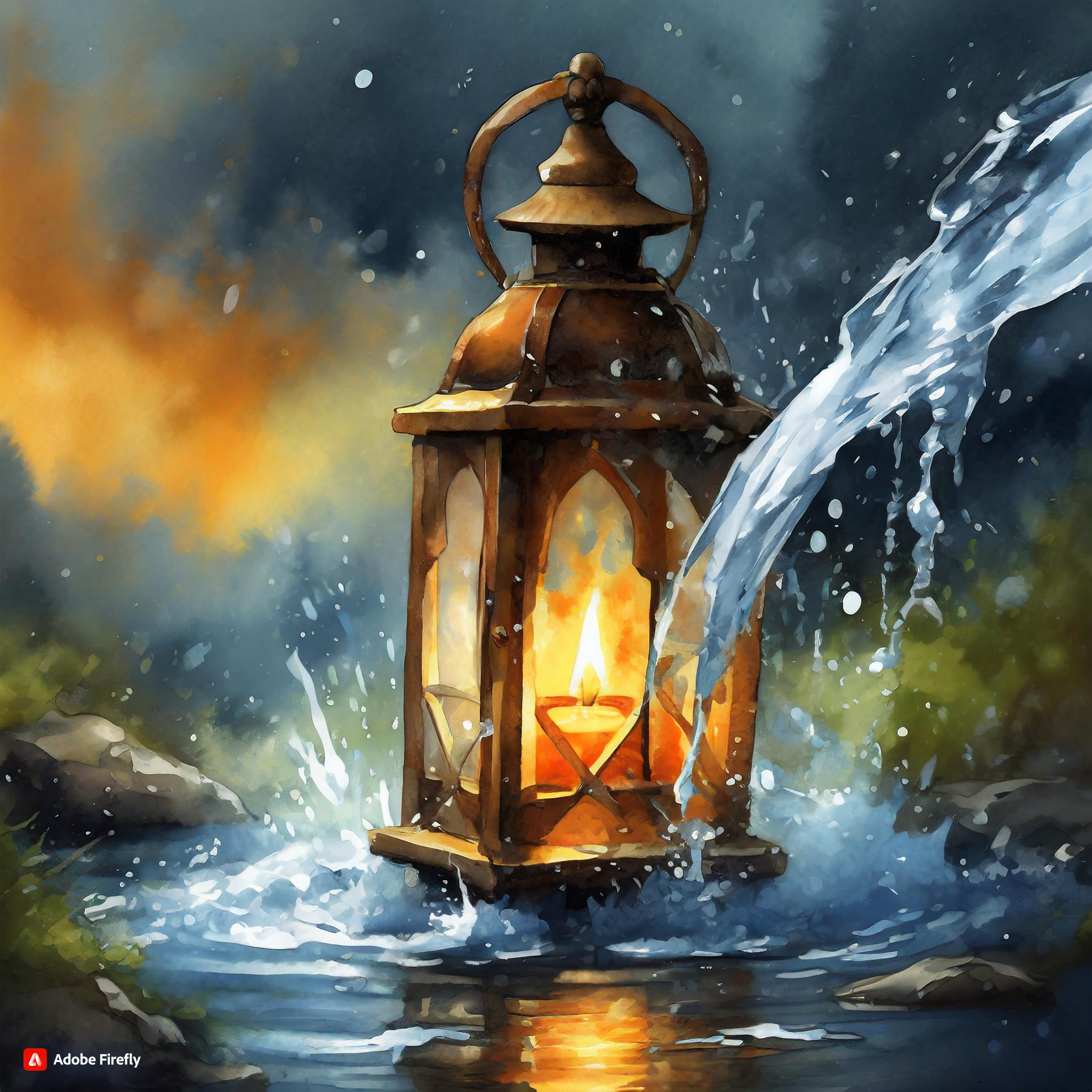Firefly Water flows into an old lantern and extinguishes the fire 38628.jpg