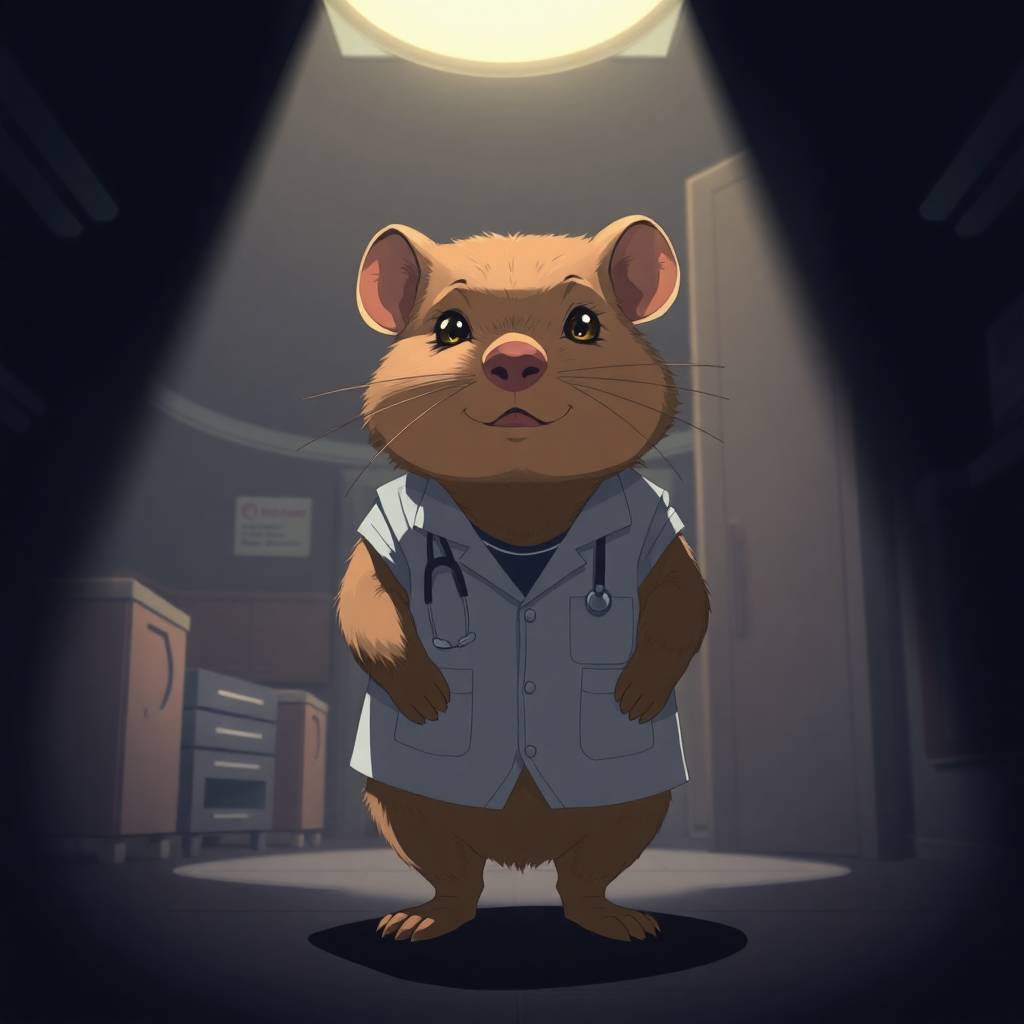 Isekai anime style illustration, high contrast low-key lighting, a wombat wearing a veterinari...jpg